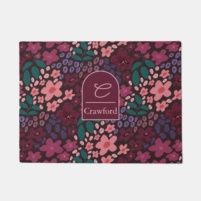 Personalized Monogram Moody Floral Doormat (Front)