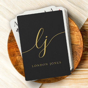 Personalized Monogram Name Black Gold Playing Cards