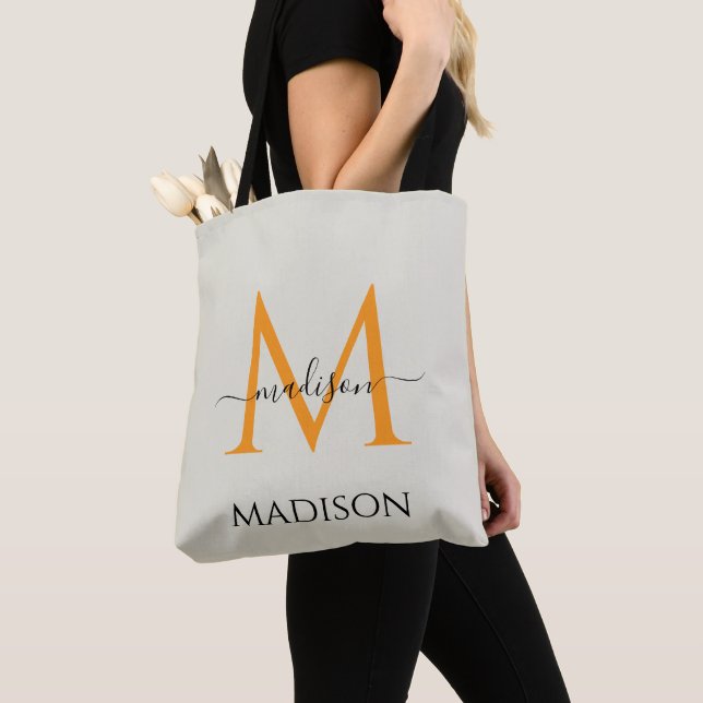 Personalized Monogram & Name Canvas Tote Bag Gift (Close Up)