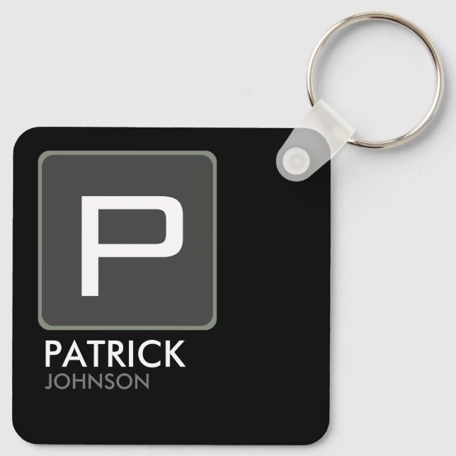 Personalized Monogram on Black (editable color) Key Ring (Back)