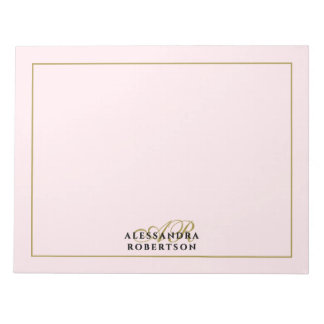 Personalized Monogram Pastel Pink Gold Minimalist  Notepad