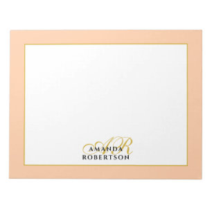Personalized Monogram Peach Gold Black Stylish Notepad