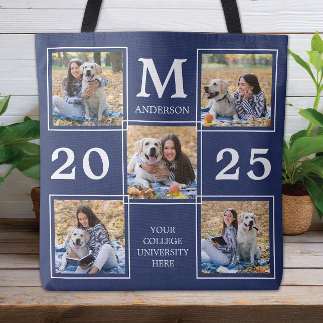 Personalized Monogram Photo Collage Graduation Tote Bag (Creator Uploaded)
