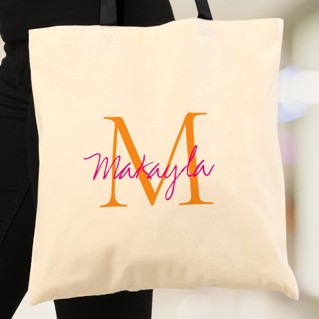 Personalized Monogram Pink Script Tote Bag (Creator Uploaded)
