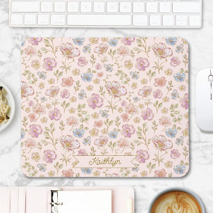 Personalized Monogram Pretty Vintage Floral Mouse Pad