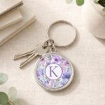 Personalized Monogram Purple Floral Elegant Key Ring<br><div class="desc">Looking for a thoughtful personalized gift she’ll actually use every day? This custom monogram purple floral keychain is a beautiful and practical gift for birthdays, bridal showers, Mother’s Day, or just because. The elegant purple floral design paired with a personalized monogram creates a stylish accessory that feels both meaningful and...</div>