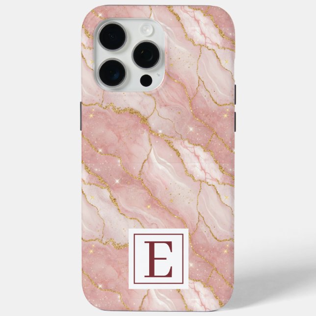 Personalized Monogram Rose Quartz Gold Case-Mate iPhone Case (Back)