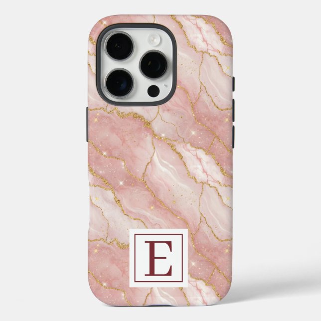 Personalized Monogram Rose Quartz Gold Case-Mate iPhone Case (Back)