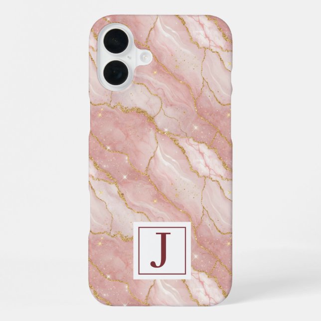 Personalized Monogram Rose Quartz Gold iPhone Case (Back)