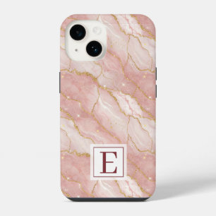 Personalized Monogram Rose Quartz Gold iPhone 14 Case