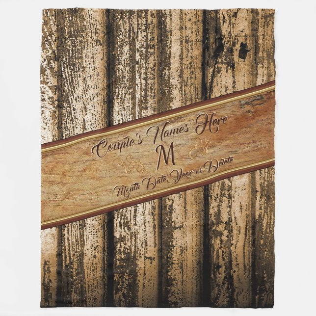 Personalized Monogram Rustic Wedding Gift Ideas Fleece Blanket (Front)