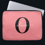 Personalized Monogram Script Name Black White Pink Laptop Sleeve<br><div class="desc">This elegant monogram and stylish script name design can be given as a gift for a birthday, Mother's Day or any occasion. It can be personalized with the person's initial and name. You can change the font, font color, font size and background color using the Design Tool. The font size...</div>