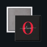 Personalized Monogram Script Name Black White Red Magnet<br><div class="desc">This elegant monogram and stylish script name design can be given as a gift for any occasion. It can be personalized with the person's initial and name. You can change the font, font color, font size and background color using the Design Tool. The font size will need to be reduced...</div>