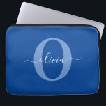 Personalized Monogram Script Name Blue White Laptop Sleeve<br><div class="desc">This elegant monogram and stylish script name design can be given as a gift for a birthday, wedding, bridal shower, anniversary, Mother's Day or any occasion. It can be personalized with the person's initial and name. You can change the font, font color, font size and background color using the Design...</div>