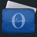 Personalized Monogram Script Name Blue White Laptop Sleeve<br><div class="desc">This elegant monogram and stylish script name design can be given as a gift for a birthday, wedding, bridal shower, anniversary, Mother's Day or any occasion. It can be personalized with the person's initial and name. You can change the font, font color, font size and background color using the Design...</div>