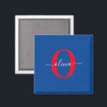 Personalized Monogram Script Name Blue White Red Magnet<br><div class="desc">This elegant monogram and stylish script name design can be given as a gift for a birthday, wedding, bridal shower, anniversary, Mother's Day or any occasion. It can be personalized with the person's initial and name. You can change the font, font color, font size and background color using the Design...</div>