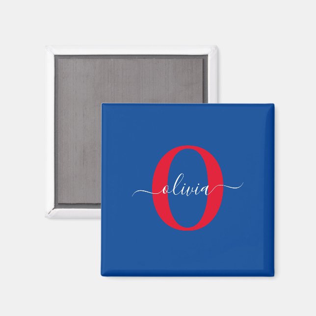 Personalized Monogram Script Name Blue White Red Magnet (Front/Back)