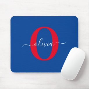 Personalized Monogram Script Name Blue White Red Mouse Pad
