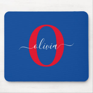 Personalized Monogram Script Name Blue White Red Mouse Pad