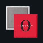 Personalized Monogram Script Name Red Black White Magnet<br><div class="desc">This elegant monogram and stylish script name design can be given as a gift for a birthday, wedding, bridal shower, anniversary, Mother's Day or any occasion. It can be personalized with the person's initial and name. You can change the font, font color, font size and background color using the Design...</div>