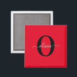 Personalized Monogram Script Name Red Black White Magnet<br><div class="desc">This elegant monogram and stylish script name design can be given as a gift for a birthday, wedding, bridal shower, anniversary, Mother's Day or any occasion. It can be personalized with the person's initial and name. You can change the font, font color, font size and background color using the Design...</div>