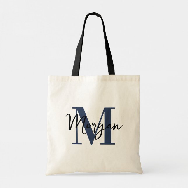 Personalized Monogram Tote – Deep Navy & Black Bag (Back)