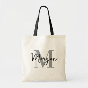 Personalized Monogram Tote – Grey & Black Bag