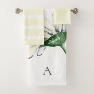 Personalized Monogram Watercolor Daisy Yellow Bath Towel Set