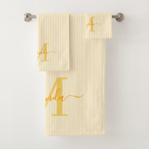 Personalized Monogram Yellow & White Stripes Bath Towel Set
