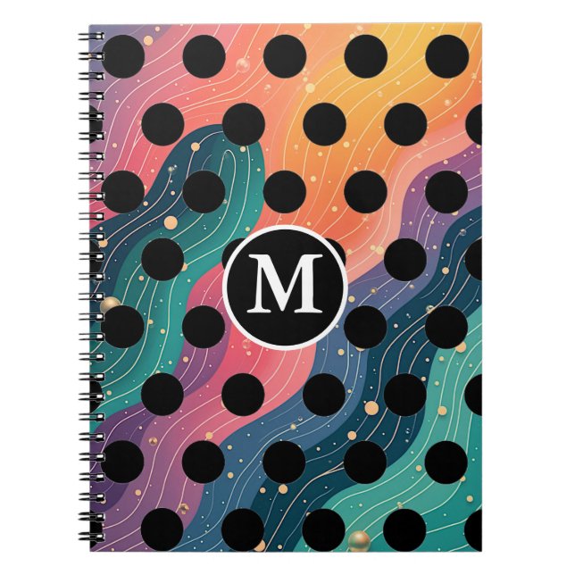 Personalized Monogrammed Black & White Polka Dots Notebook (Front)