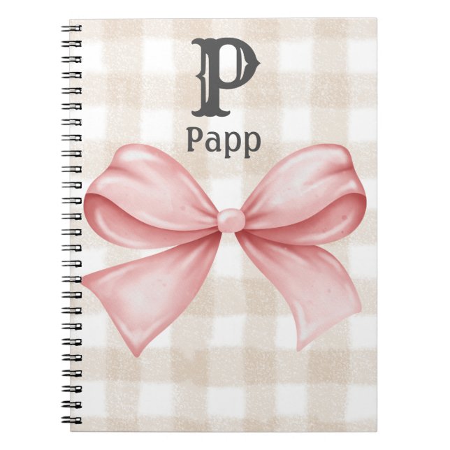 Personalized Monogrammed Gingham Coquette Bow Notebook (Front)