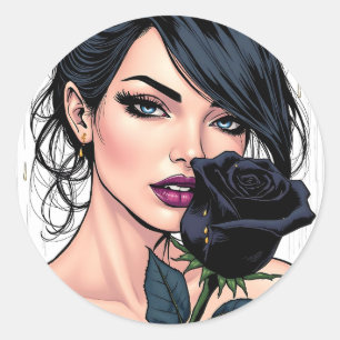 Personalized Moody Gothic Woman with Rose   Classic Round Sticker
