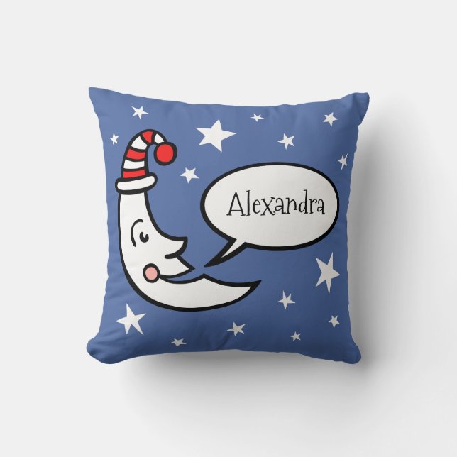 Personalized Moon and Stars Throw Pillow Cushion (Front)