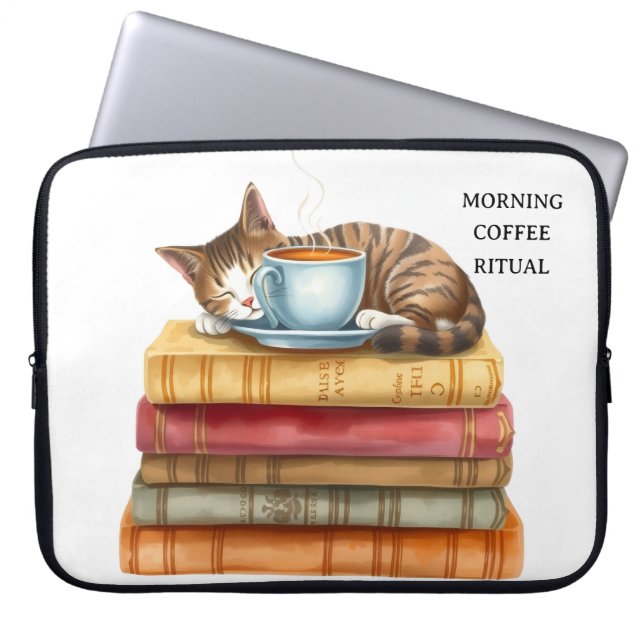 Personalized Morning Coffee Cat Ritual Cozy Laptop Sleeve (Front)