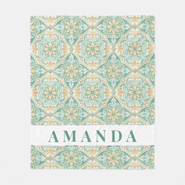 Personalized Moroccan Tile Mediterranean Fleece Blanket (Front)