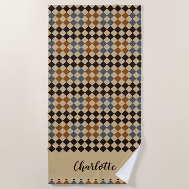 Personalized Mosaic Tile  Beach Towel (Front)