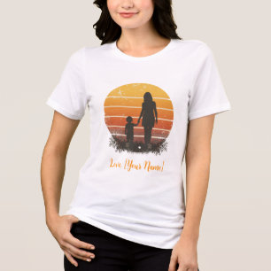 Personalized Mother and Child Sunset Silhouette  Tri-Blend Shirt