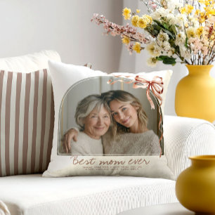 Personalized Mother’s Day Best Mom Ever Beige Bow Cushion