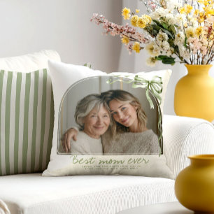 Personalized Mother’s Day Best Mom Ever Sage Bow Cushion