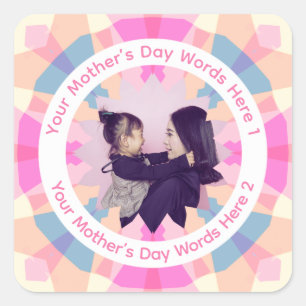 Personalized Mother’s Day Pink Blue Star Mom Photo Square Sticker