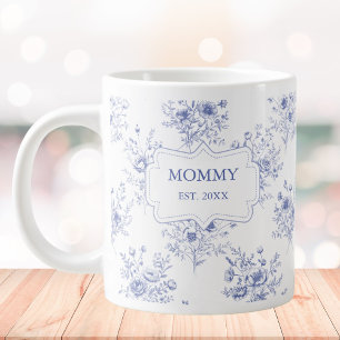 Personalized Mothers Day Blue Flowers Floral Large Coffee Mug