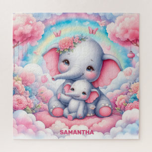 Personalized mother's day gift with elephant baby  jigsaw puzzle