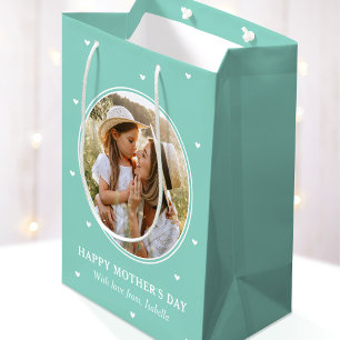 Personalized Mother's Day Photos Cute Mint Green Medium Gift Bag
