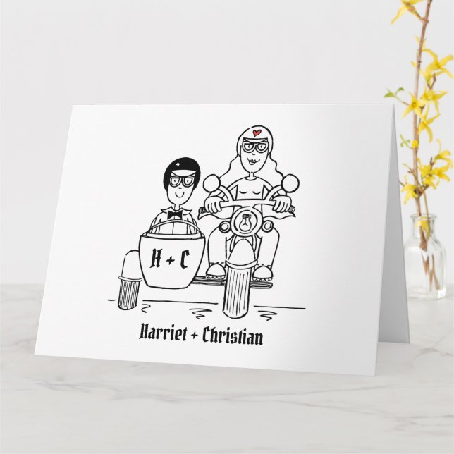 Personalized Motorbike + Sidecar Wedding Card (Yellow Flower)