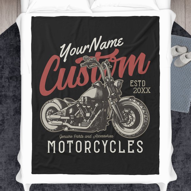 Personalized Motorcycle Rebel Cruiser Biker Garage Fleece Blanket (Creator Uploaded)