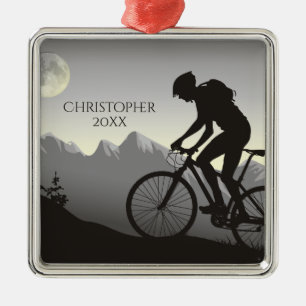 Personalized Mountain Bike Biking n Moon Christmas Metal Tree Decoration