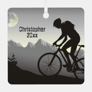 Personalized Mountain Biking Full Moon Christmas Metal Tree Decoration
