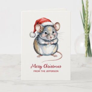 Personalized Mouse with Santa Hat Christmas Holiday Card