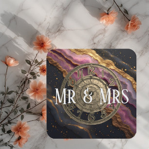 Personalized Mr & Mrs Agate Pink Romantic Luxury Coaster