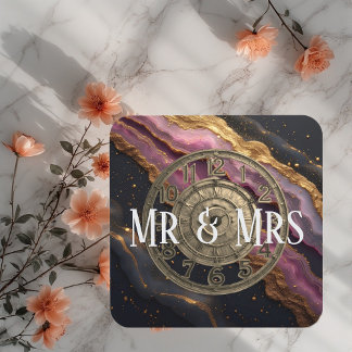 Personalized Mr & Mrs Agate Pink Romantic Luxury Coaster